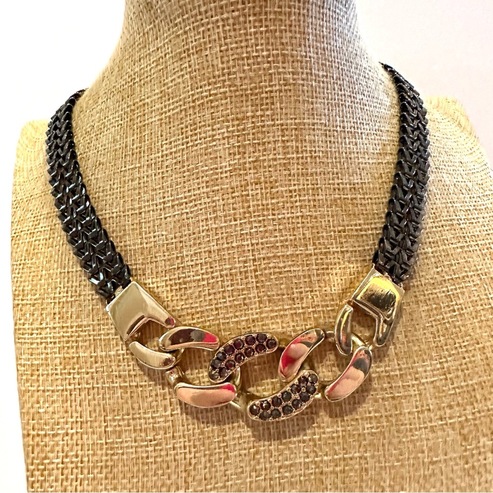 Express Statement Necklace Reversible Gunmetal W/… - image 1